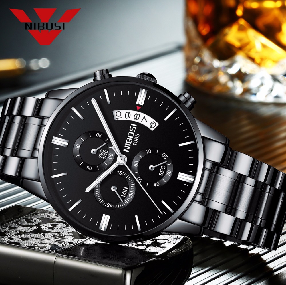NIBOSI paslanmaz çelik siyah Q - Luxury Watch Top 10 incelemesi ve fiyatı