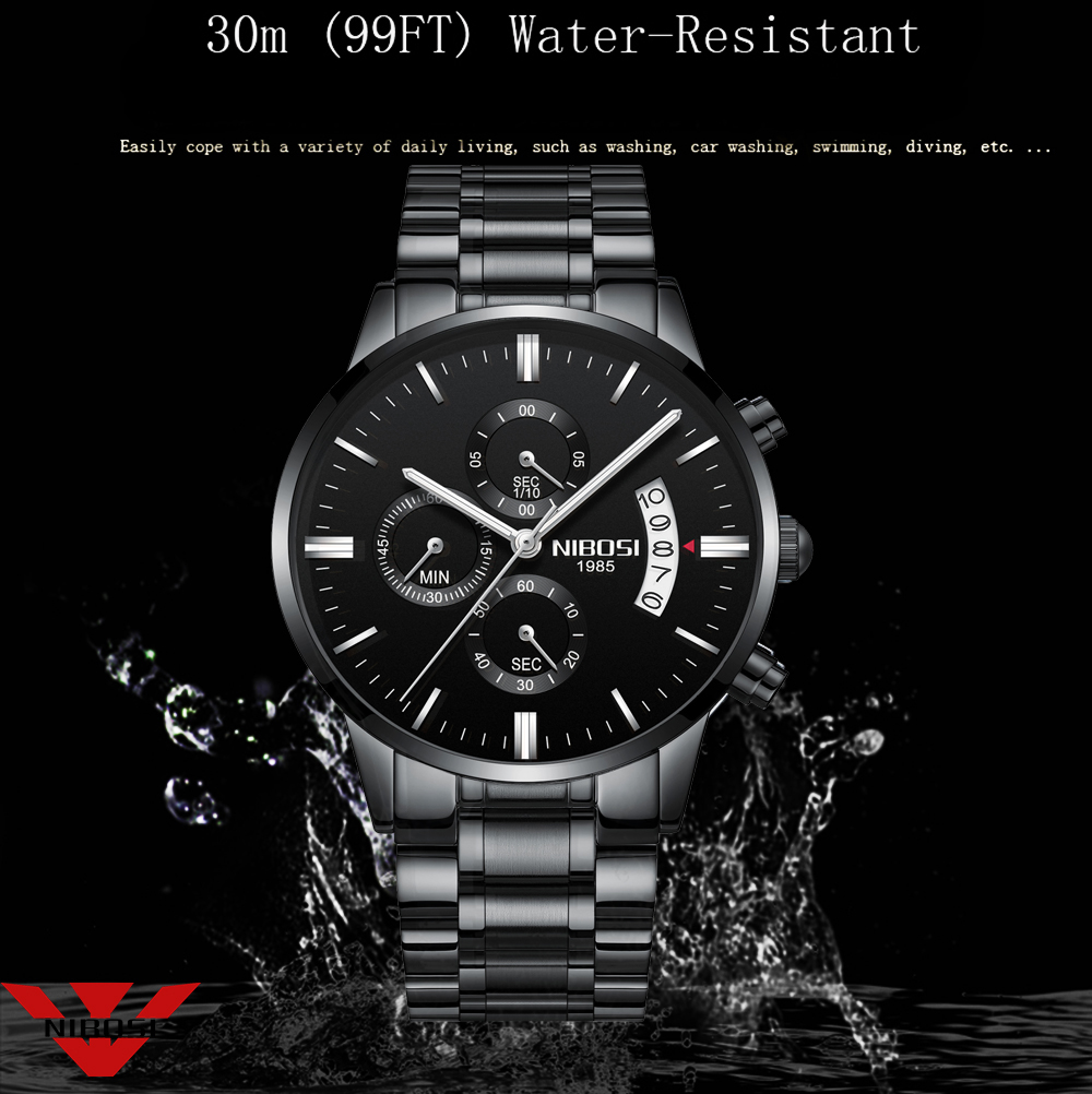 NIBOSI paslanmaz çelik siyah Q - Luxury Watch Top 10 incelemesi ve fiyatı