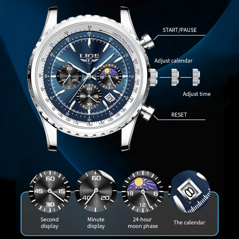 LIGE marka lüks kuvars adam iz - Luxury Watch Maker incelemesi ve fiyatı