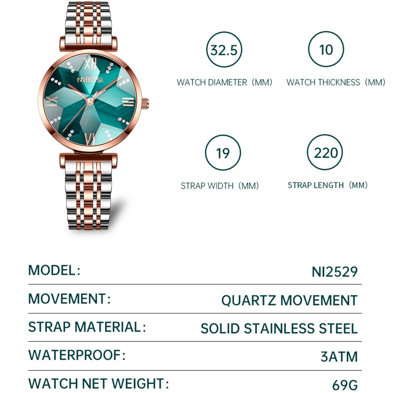 NIBOSI Moda Eşkenar Dörtgen Ay - Luxury Watch Top 10 incelemesi ve fiyatı